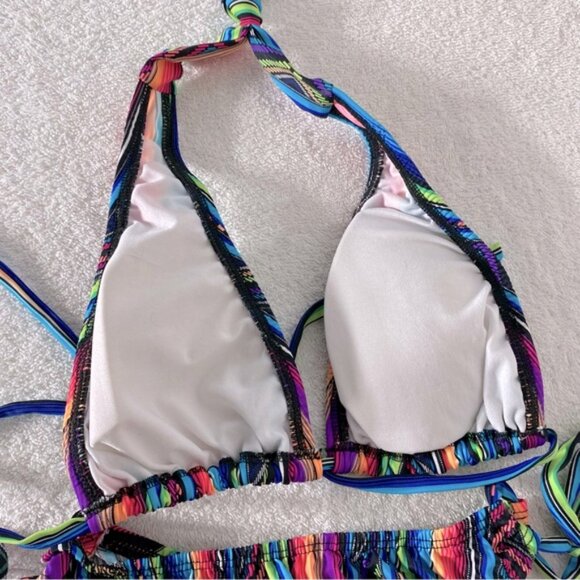 5/$25 Unitalla Colorful Striped String Bikini Swimwear Set XS - Picture 10 of 13